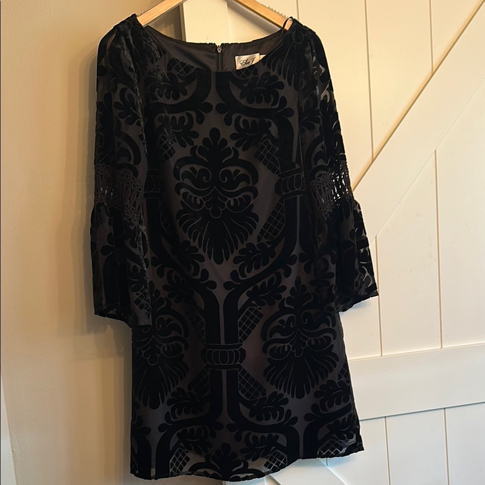 Elegant Black Eliza J burnout Velvet Patterned dress